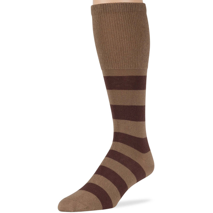 men-diabetic-cotton-non-binding-mid-calf-socks-5 pack-large-stripe-brown-beige