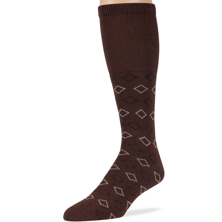 men-diabetic-cotton-non-binding-mid-calf-socks-5 pack-large-pattern-dark brown-beige