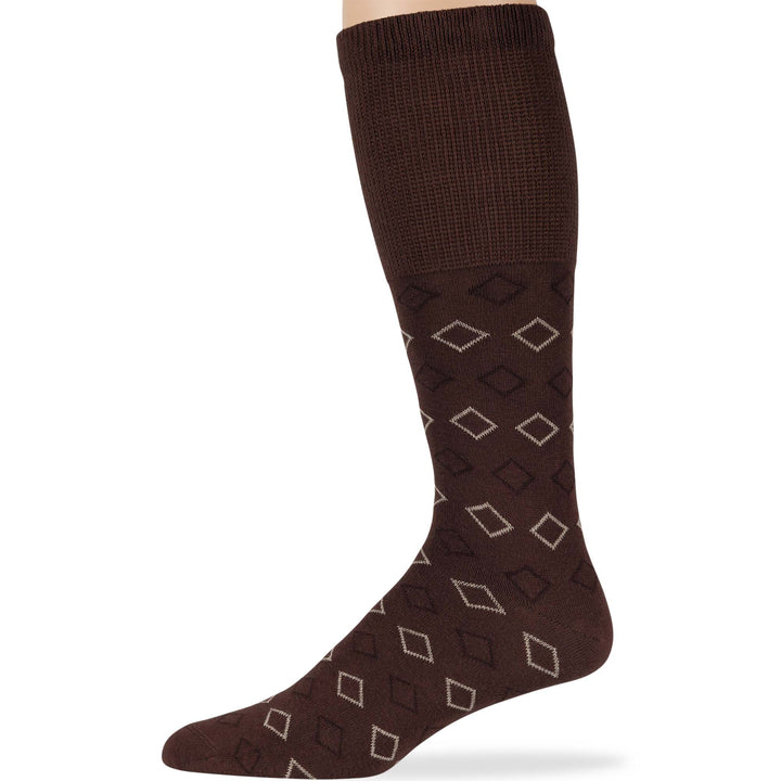 men-diabetic-cotton-non-binding-mid-calf-socks-5 pack-large-pattern-dark brown-beige