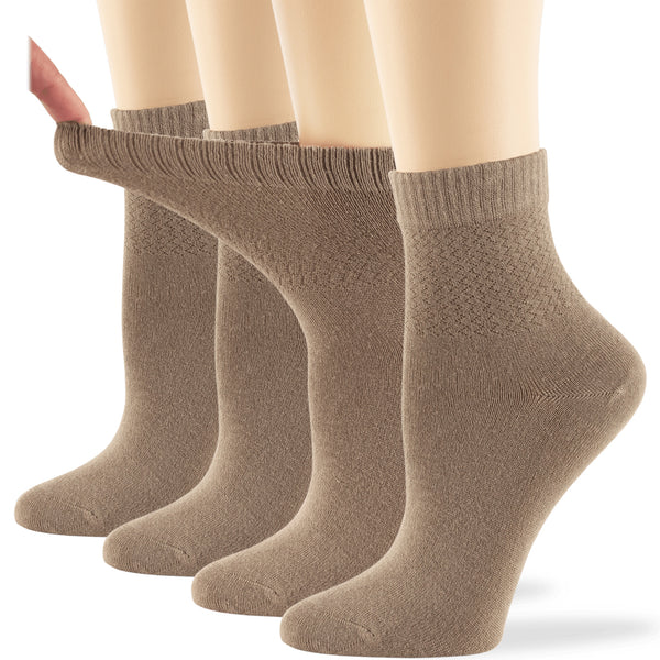 Women's Bamboo Diabetic Quarter Socks - 4 Pack - Beige