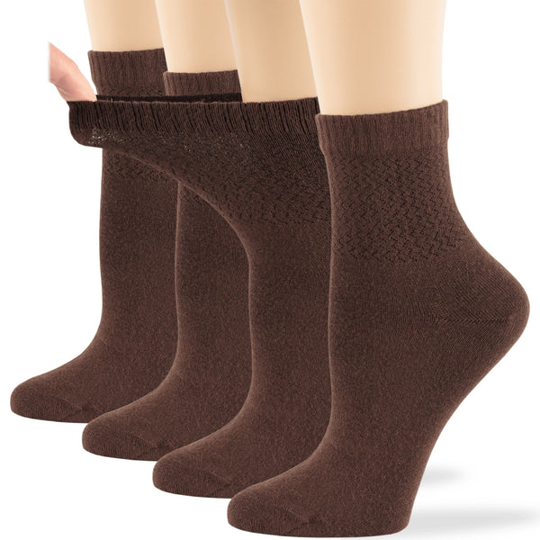 Women's Bamboo Diabetic Quarter Socks - 4 Pack - Brown