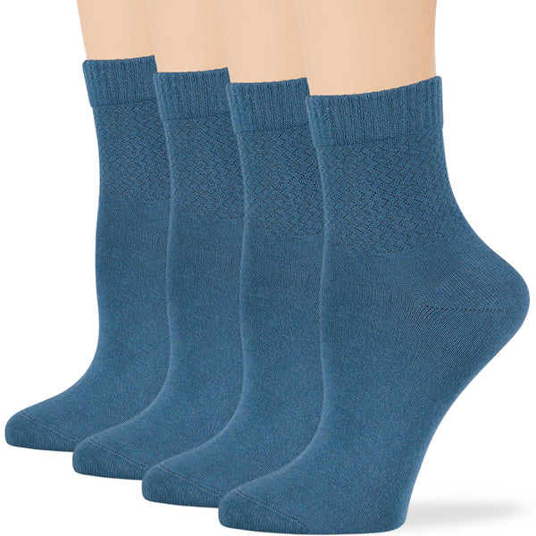 Women's Denim Blue Cotton Diabetic Quarter Socks - 4 Pack Solid Pattern, Premium Quality, Seamless, Breathable, Non-Binding, Ideal for Diabetics