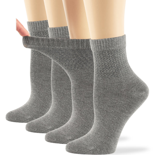 Women's Bamboo Diabetic Quarter Socks - 4 Pack - Grey