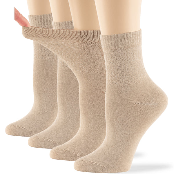 Women's Bamboo Diabetic Quarter Socks - 4 Pack - Light Beige