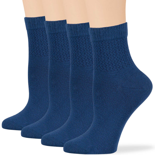 Women's Cotton Diabetic Quarter Socks - 4 Pack - Light  Navy