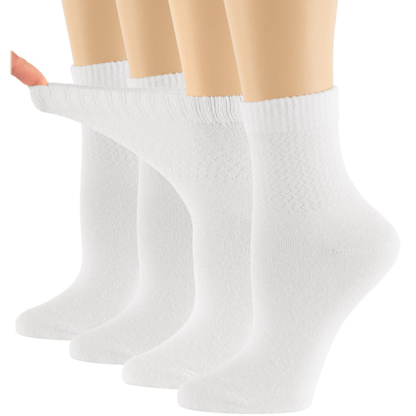 Women's Bamboo Diabetic Quarter Socks - 4 Pack - White