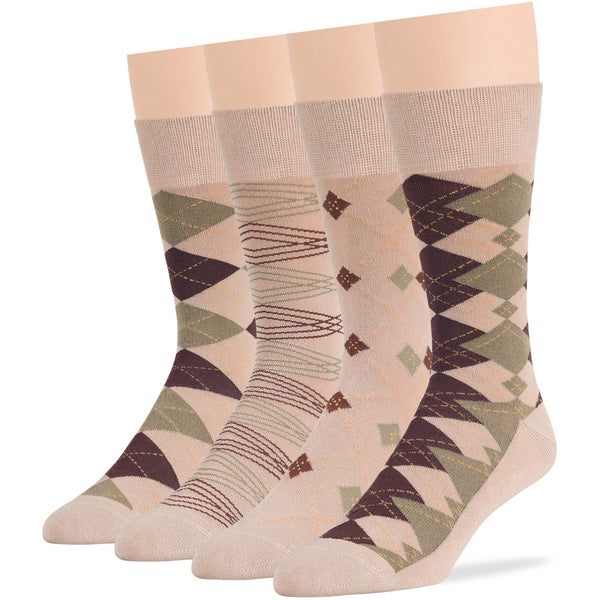 Men's Bamboo Patterned Crew Socks - 4 Pack - Geometric (A076)