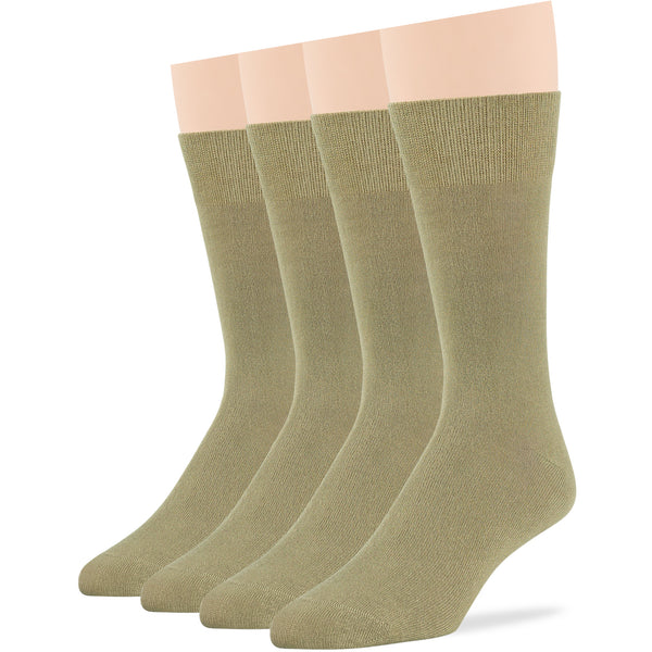 Men's Bamboo Dress Crew Socks - 4 Pack - Khaki