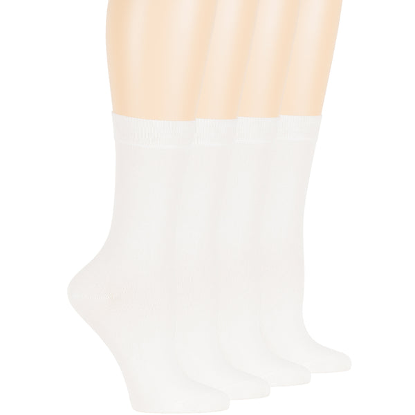 Women's Bamboo Dress Crew Socks - 4 Pack - White