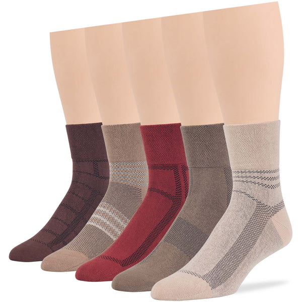 Men's Cotton Diabetic Patterned Quarter Socks - 5 Pack - Stripe, Square (A62)