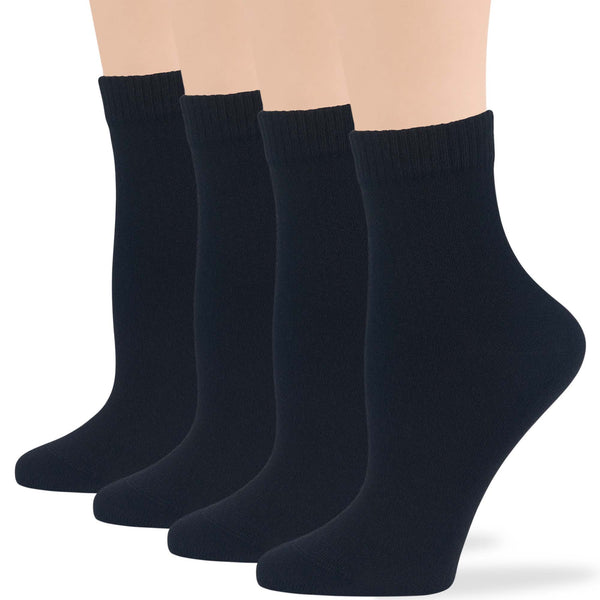 Women's Cotton Diabetic Quarter Socks - 4 Pack - Black