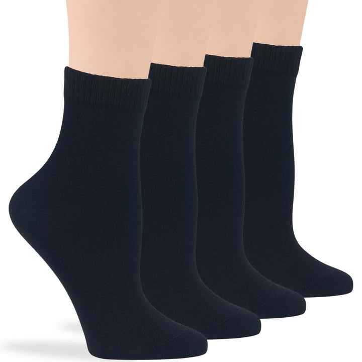 Women's black cotton diabetic quarter socks in a 4-pack, designed for comfort and support. Perfect for sensitive feet.