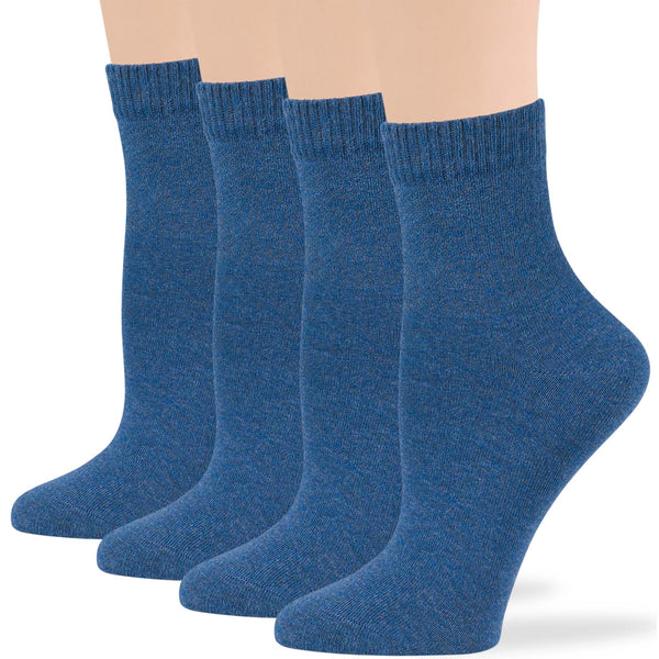 Women's Cotton Diabetic Quarter Socks - 4 Pack - Denim Blue