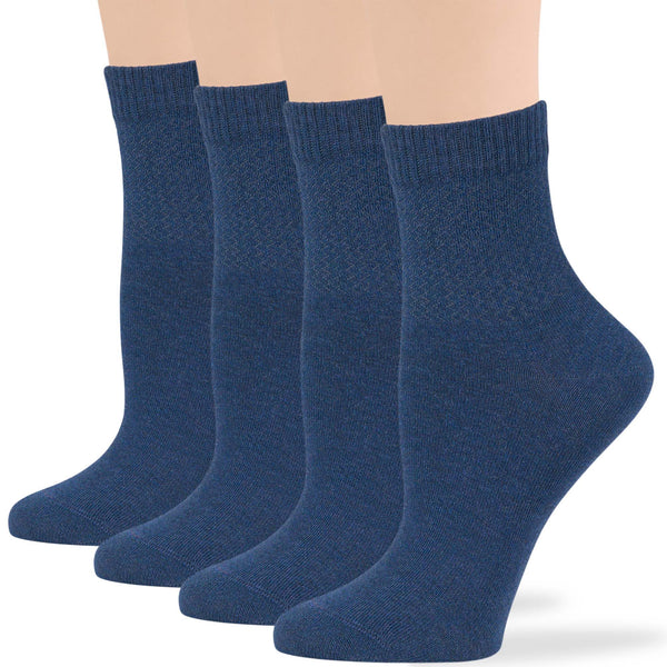 Women's Cotton Diabetic Quarter Socks - 4 Pack - Light  Navy