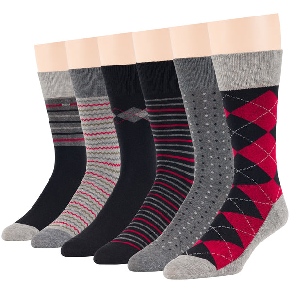 men-cotton-dress-socks-6-pack-large-classic-argyle-dot-striped-black-grey