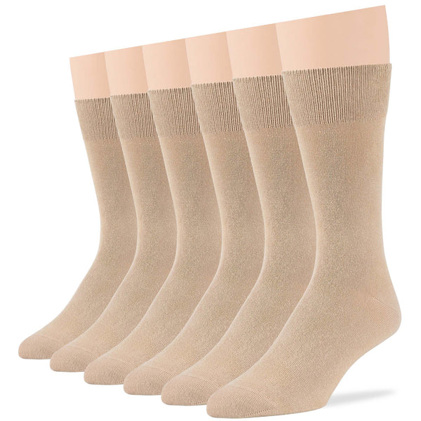 Men's Cotton Dress Crew Socks - 6 Pack - Beige