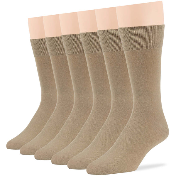 Men's Cotton Dress Crew Socks - 6 Pack - Khaki