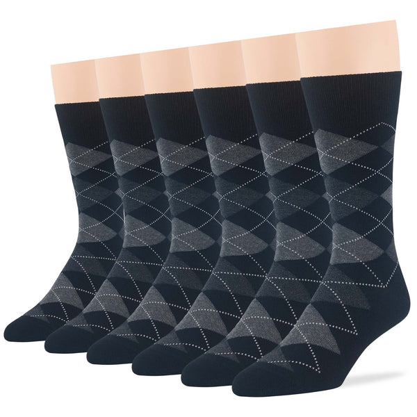 Men's Cotton Patterned Crew Socks - 6 Pack - Black