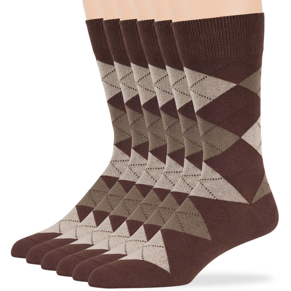 Men's Cotton Patterned Crew Socks - 6 Pack - Brown