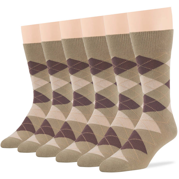 Men's Cotton Patterned Crew Socks - 6 Pack - Khaki