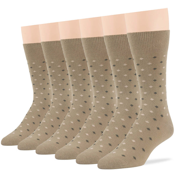 Men's Cotton Patterned Crew Socks - 6 Pack - Khaki