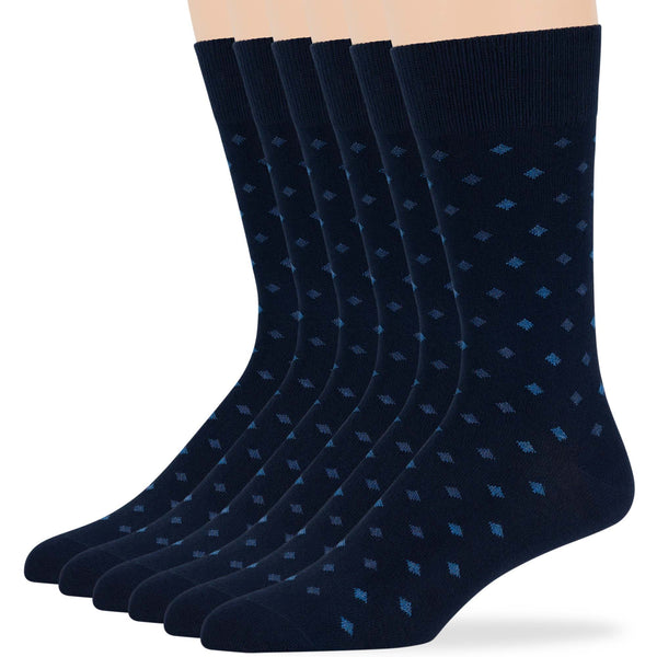 Men's Cotton Patterned Crew Socks - 6 Pack - Dark Navy