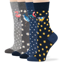 Women's Cotton Novelty Crew Socks - 4 Pack - Birds (A32)