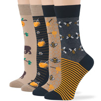Women's Cotton Novelty Crew Socks - 4 Pack - Honeybee (A50)