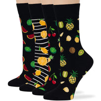 Women's Cotton Novelty Crew Socks - 4 Pack - Fruit (A59)