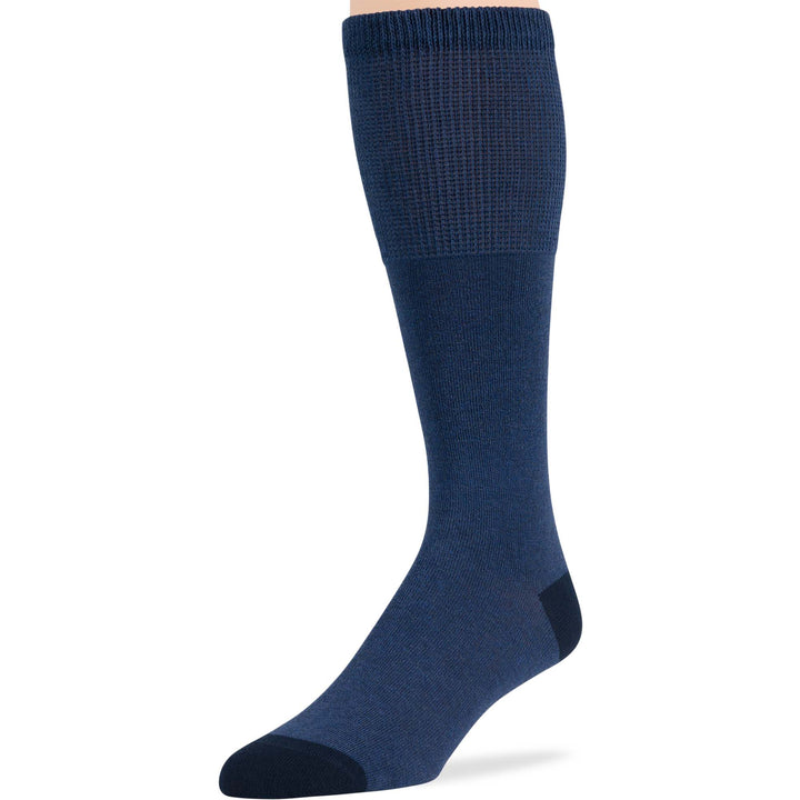 Dark navy mid-calf diabetic sock made from Turkish premium cotton, breathable and non-binding, providing comfort and support.