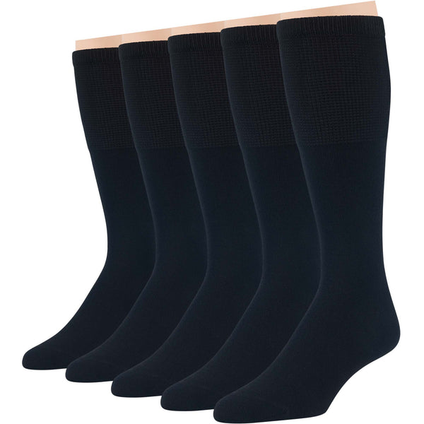 Men's Cotton Diabetic Mid-Calf Dress Solid Socks - 5 Pack - Black