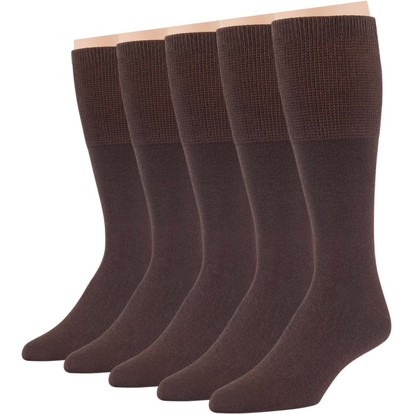 Five pairs of brown mid-calf dress socks made from soft, breathable Turkish premium cotton for ultimate comfort.