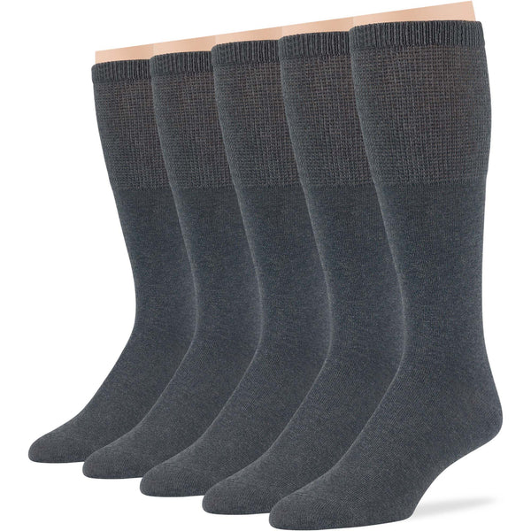 Men's dark grey mid-calf dress socks in a 5 pack, made from premium cotton for comfort and breathability.