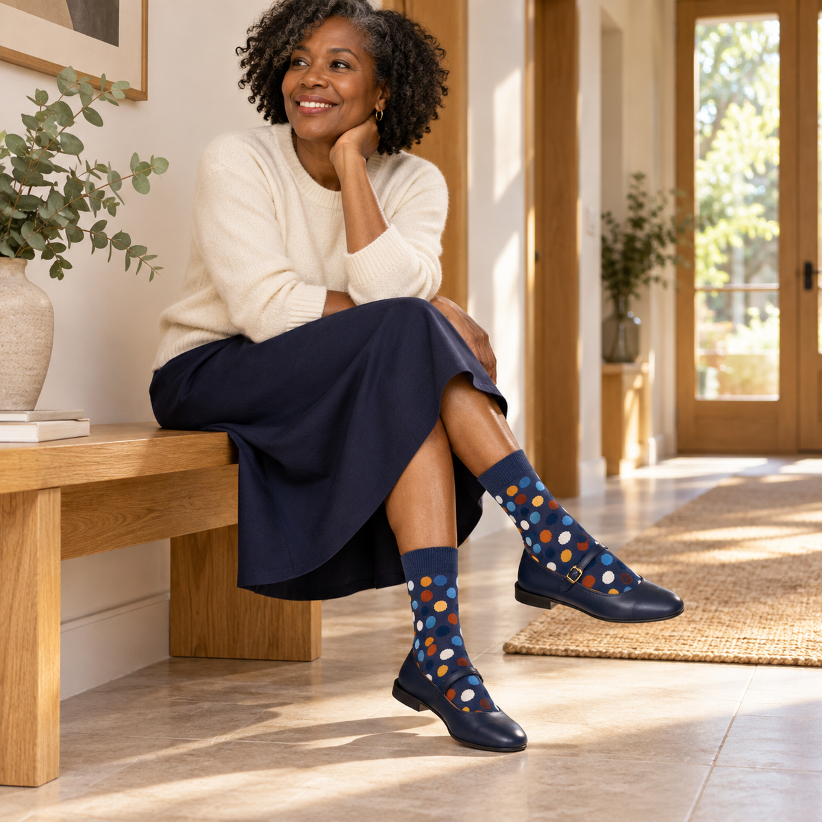 Women Cotton Patterned Crew Socks - 4 Pack - Black