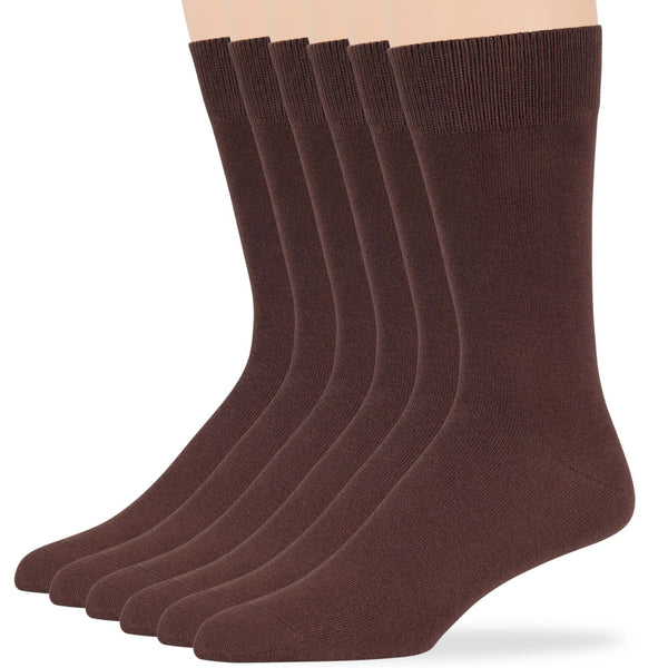 Men's Cotton Dress Crew Socks - 6 Pack - Brown