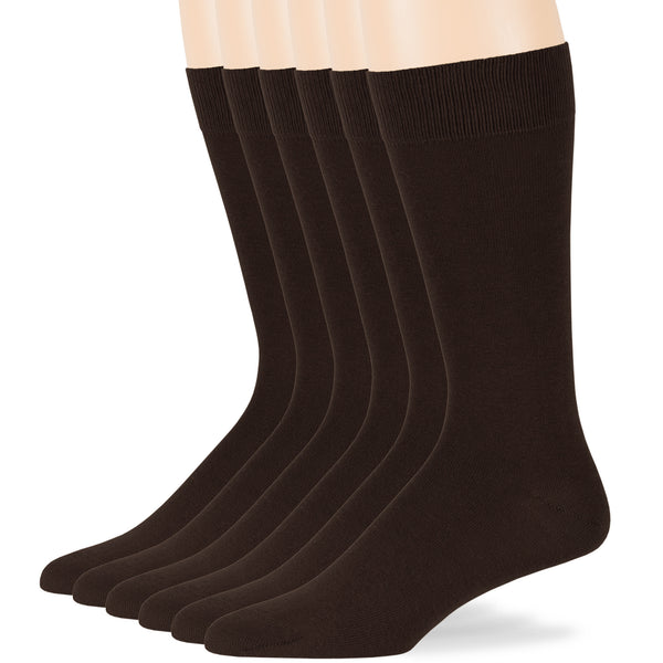 Men's Bamboo Dress Crew Socks - 6 Pack - Dark Brown