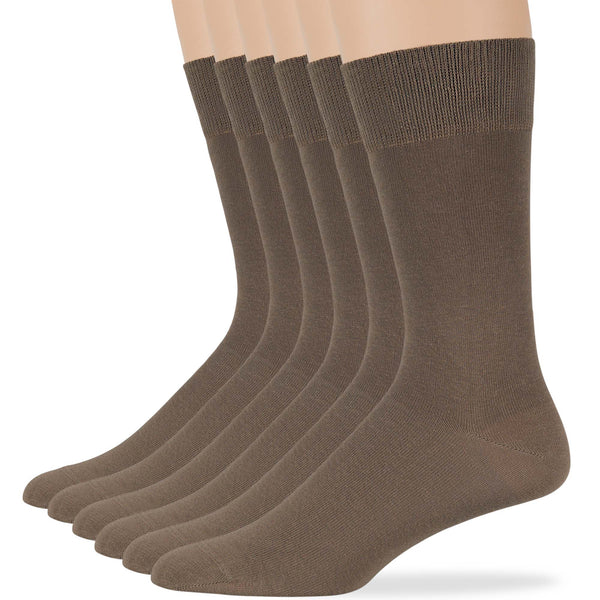 Men's Cotton Dress Crew Socks - 6 Pack - Dark Khaki