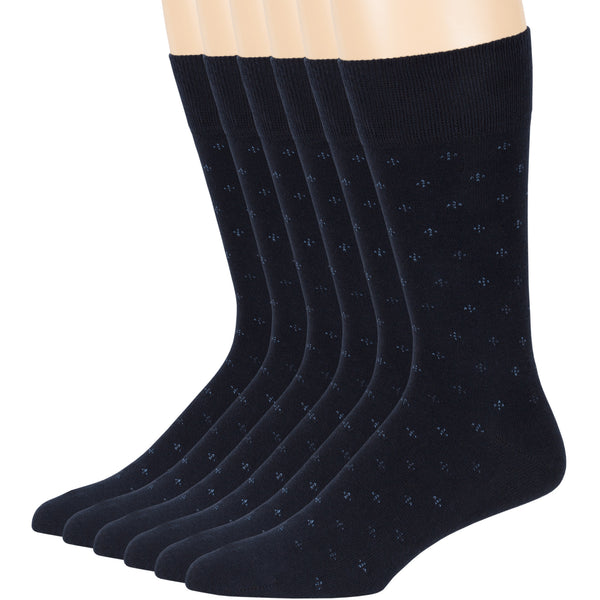 Men's Cotton Patterned Crew Socks - 6 Pack - Dark Navy