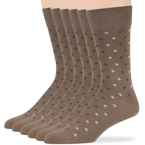 Men's Cotton Patterned Crew Socks - 6 Pack - Khaki