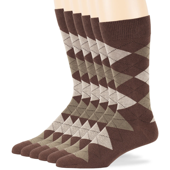 men-cotton-dress-socks-6-pack-crew-large-10-13-argyle-patterned-brown