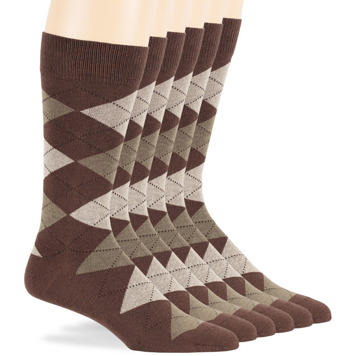 men-cotton-dress-socks-6-pack-crew-large-10-13-argyle-patterned-brown