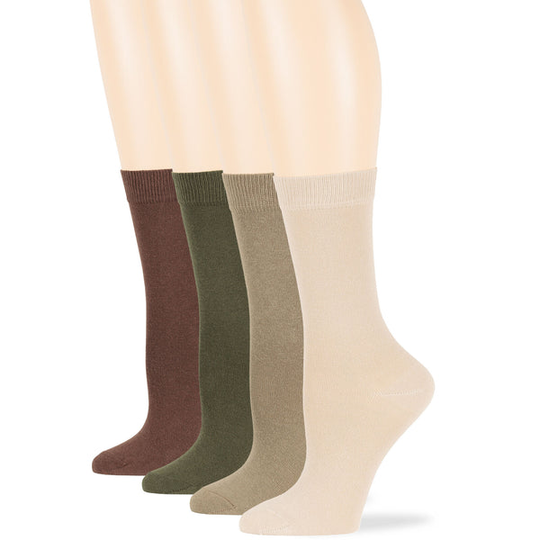 women-cotton-socks-4-pack-large-10-12-crew-brown-olive-green-khaki-light-beige