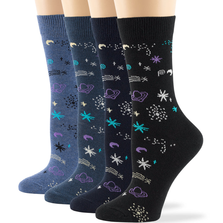 women-cotton-calf-socks-4 pairs-large-space-cosmos-navy-denim-blue-black