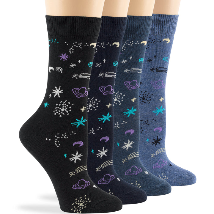 women-cotton-calf-socks-4 pairs-large-space-cosmos-navy-denim-blue-black