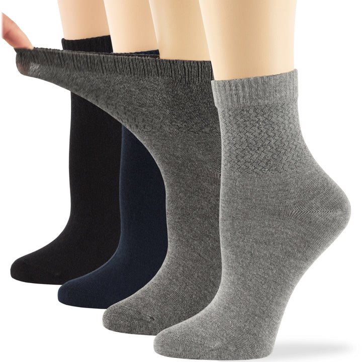 women-bamboo-diabetic-ankle-sock-thin-soft-breathable-seamless-non-binding-4 pairs-large-black-dark-navy-dark-grey-grey