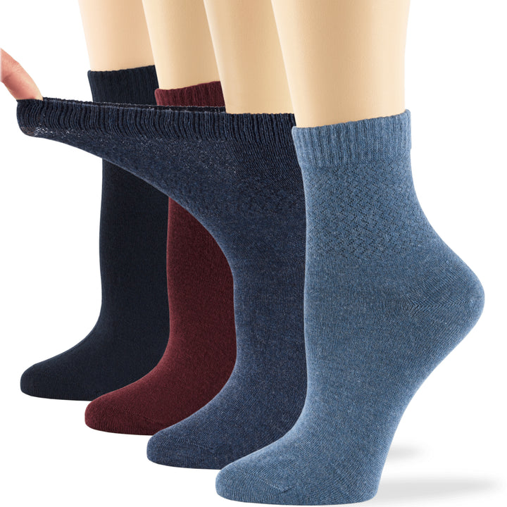 women-bamboo-diabetic-ankle-socks-4-pack-large-(10-12)-dark-navy-burgundy-light-navy-denim-blue