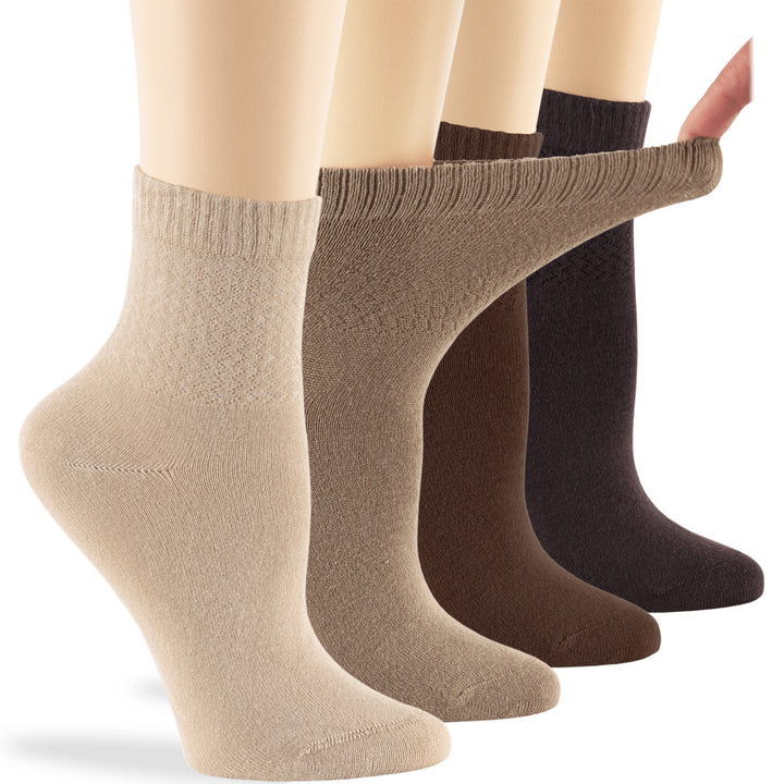 women-bamboo-diabetic-ankle-sock-thin-soft-breathable-seamless-non-binding-4 pairs-large-light-beige-beige-brown-dark-brown