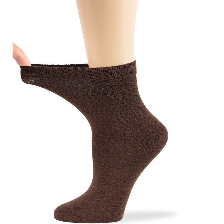 women-bamboo-diabetic-ankle-sock-thin-soft-breathable-seamless-non-binding-4 pairs-large-brown