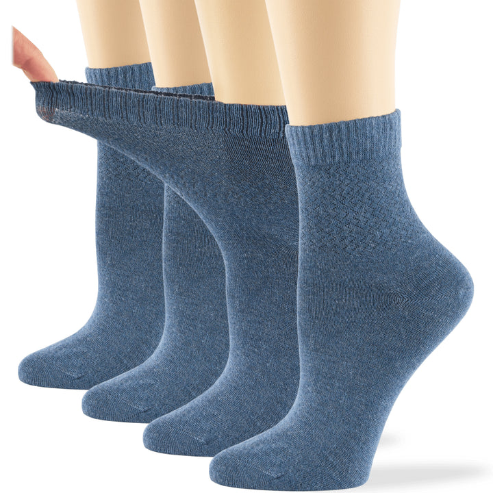 women-bamboo-diabetic-ankle-sock-thin-soft-breathable-seamless-non-binding-4 pairs-large-denim-blue