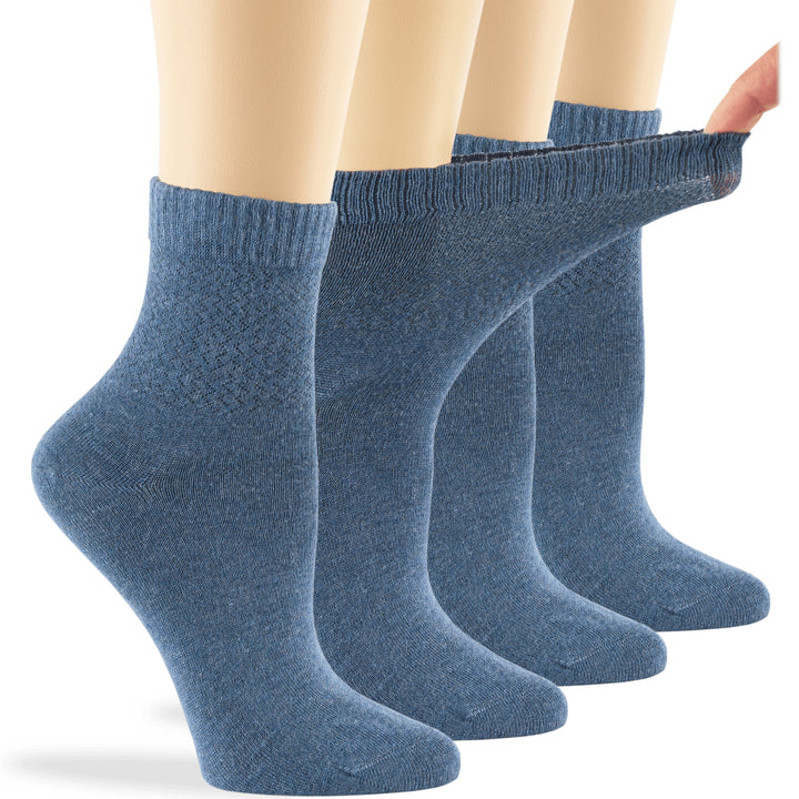 women-bamboo-diabetic-ankle-sock-thin-soft-breathable-seamless-non-binding-4 pairs-large-denim-blue